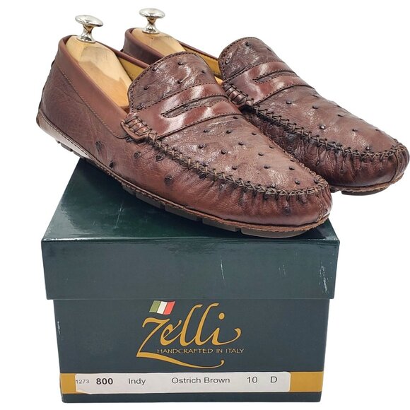 Zelli Other - Italy Zelli Indy Men's size 10 Brown Ostrich Leather Casual Driving Loafer shoes
